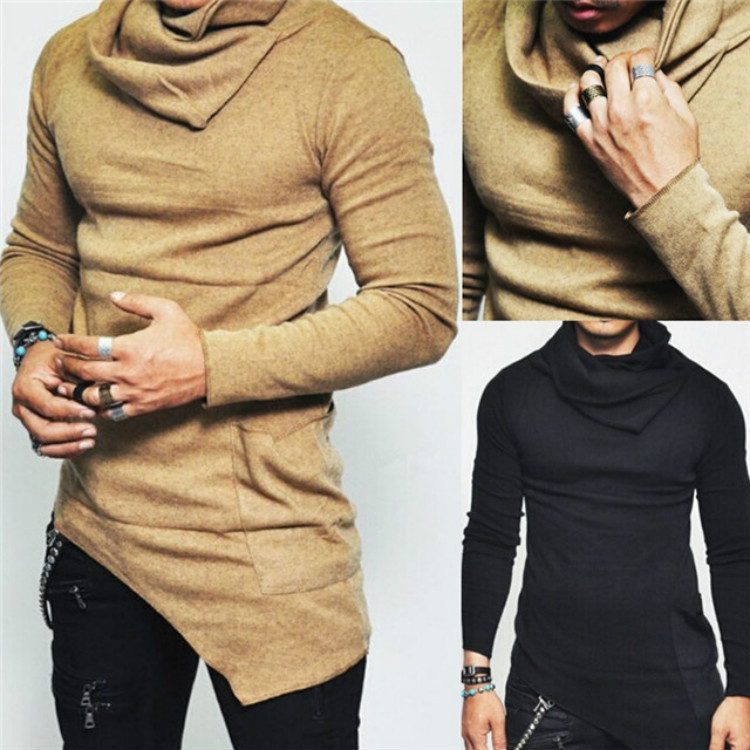 Spring and Autumn New European and American Pile Collar Long-Sleeved Thin Men's Tops Men's Clothing