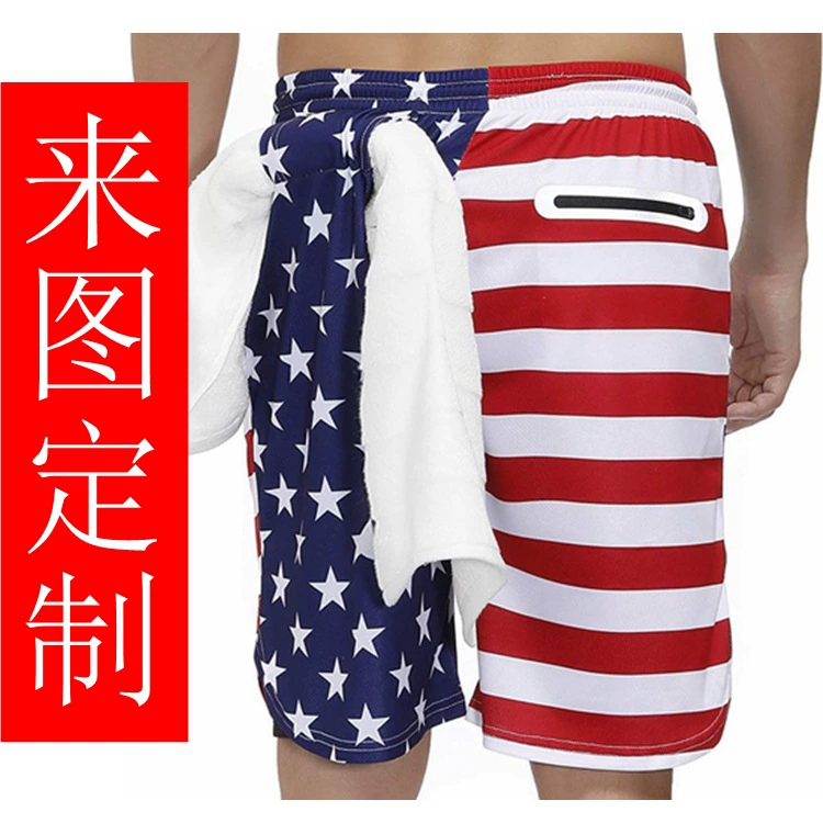 Флаг США Высокие эластичные баскетбольные брюки Карманные беговые брюки Звездный флаг Быстросохнущие ледяные штаны для фитнеса