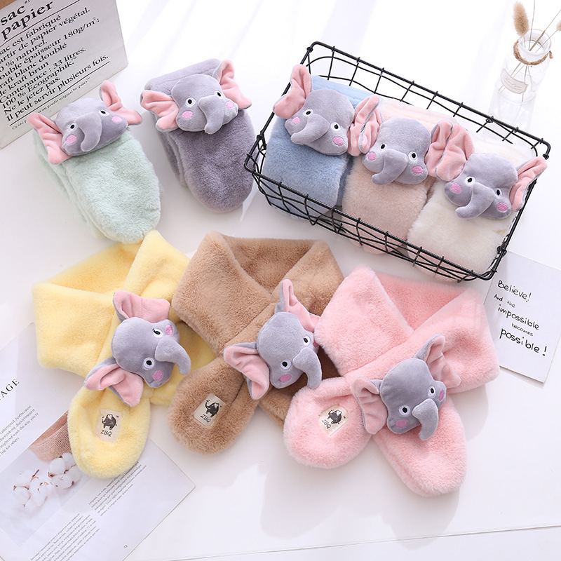 Flying Elefante lindo bufanda de los niños de la historieta del otoño y el invierno de La felpa caliente Cruz Niños Niñas bebé bufanda al por mayor