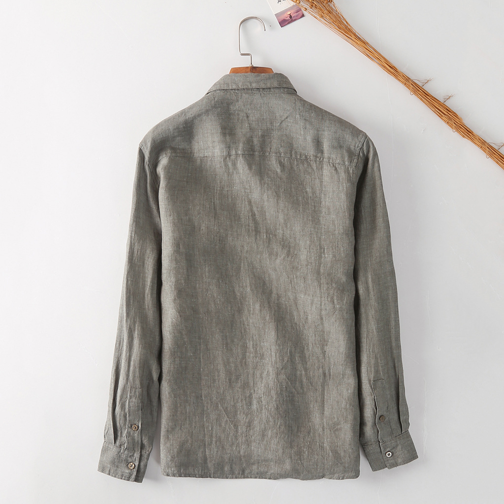 2024 de primavera y otoño de lino de los hombres simple casual chaqueta de lino suelta camisa de lino de manga larga C039