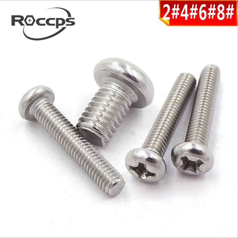 美制304不锈钢盘头螺钉 十字圆头螺丝M2#-56 4#-40 6#-32 8#-32