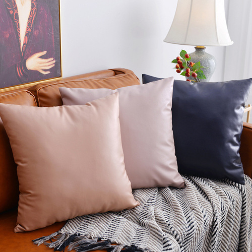 ins Solid Color Nordic PU Leather Pillow Cover Amazon Sofa Car Living Room Office Soft Upholstery Cushion Lumbar Backrest