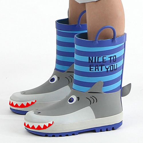 Cross-border shark shape 3D children's boots water shoes mid-calf rain boots rubber enbihouse children's rain boots