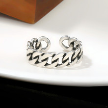 做旧泰银编织麻花开口戒指批发时尚个性潮流复古锁链戒指韩版饰品