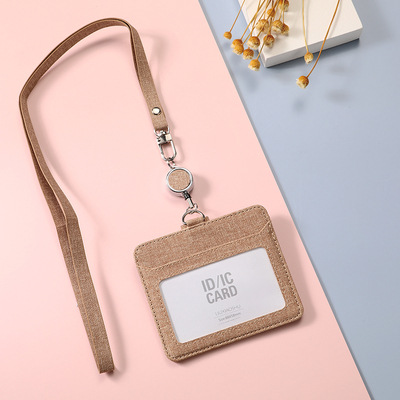 Porta Tarjetas de Tela con Cordón Retráctil para Identificación, Tarjeta de Trabajo, Tarjeta de Empleado, Ranuras Dobles para Tarjetas, Porta Tarjetas de Invitados con Hebilla Deslizante.