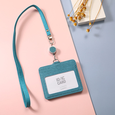 Porta Tarjetas de Tela con Cordón Retráctil para Identificación, Tarjeta de Trabajo, Tarjeta de Empleado, Ranuras Dobles para Tarjetas, Porta Tarjetas de Invitados con Hebilla Deslizante.