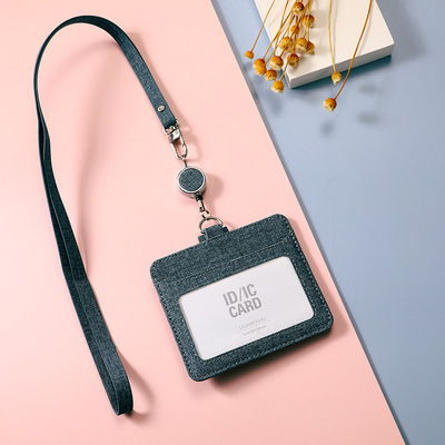 Porta Tarjetas de Tela con Cordón Retráctil para Identificación, Tarjeta de Trabajo, Tarjeta de Empleado, Ranuras Dobles para Tarjetas, Porta Tarjetas de Invitados con Hebilla Deslizante.