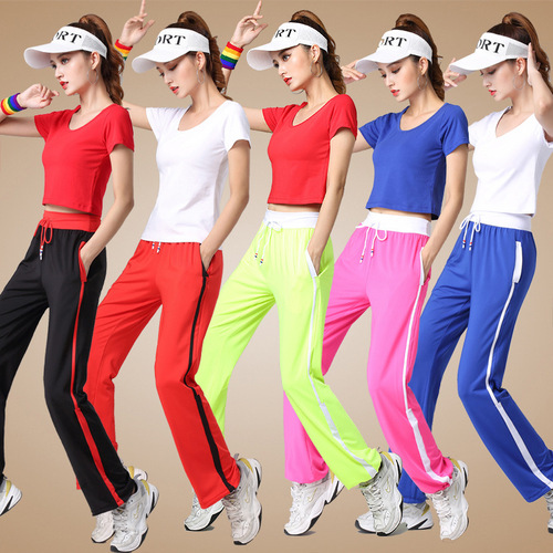 Tingziyi square dance clothing new suit solid color sports fitness casual cotton summer short-sleeved T-shirt women ins trend