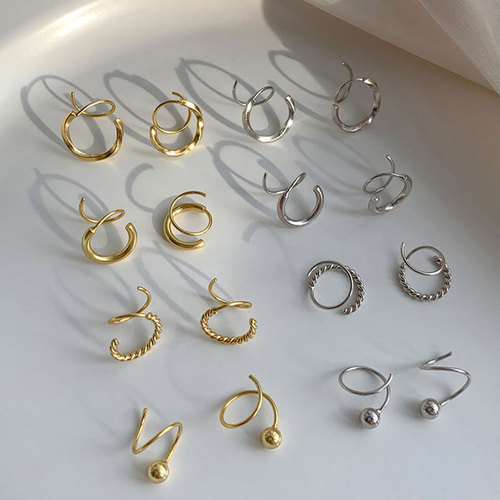 Ganjia s925 silver double layer spiral ear hoop earrings new trendy simple cold style retro ear jewelry women's niche