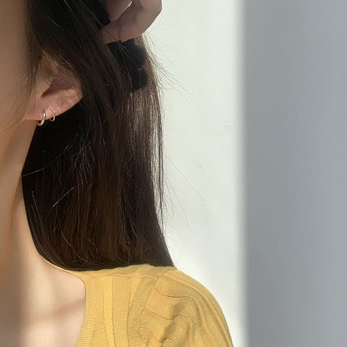 Ganjia s925 silver double layer spiral ear hoop earrings new trendy simple cold style retro ear jewelry women's niche