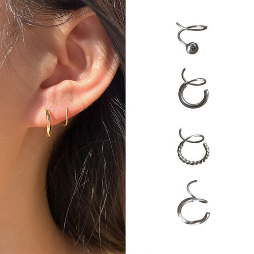 Ganjia s925 silver double layer spiral ear hoop earrings new trendy simple cold style retro ear jewelry women's niche