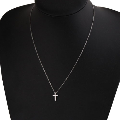 Mirror stainless steel exquisite small hole bead cross necklace for men and women couple simple hip-hop pendant clavicle chain