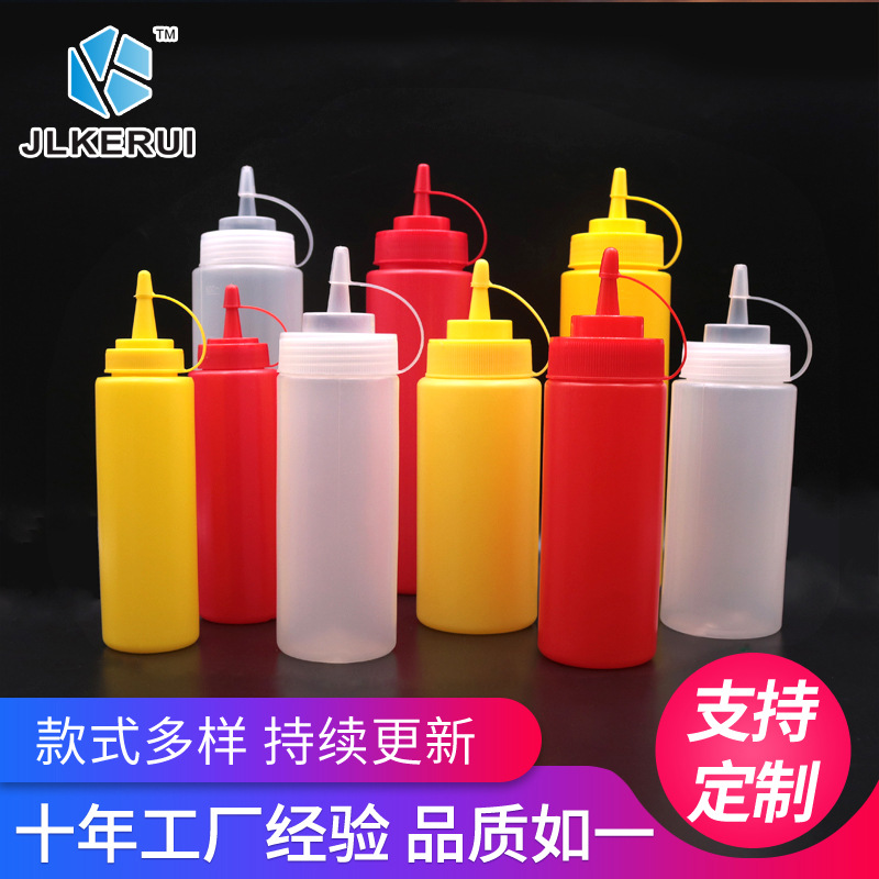 Botella de salsa de tomate squeeze olla de plástico arena squeeze botella squeeze olla salsa olla mermelada olla