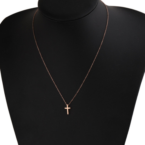Mirror stainless steel exquisite small hole bead cross necklace for men and women couple simple hip-hop pendant clavicle chain