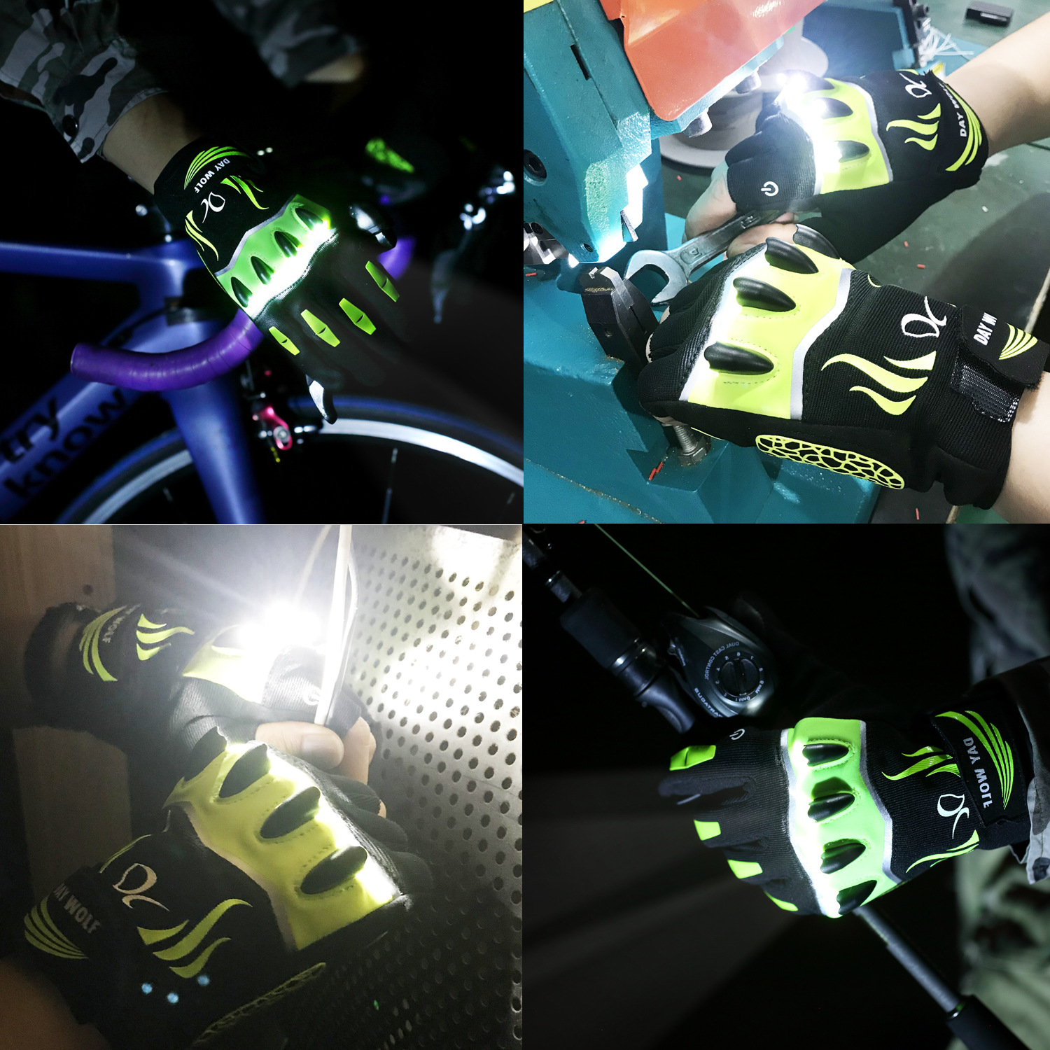 Guantes de bicicleta transfronterizos guantes de iluminación deportiva de dedo completo al aire libre LED transpirable antideslizante guantes de montar con luces