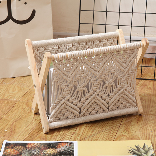 Nordic cotton rope woven storage rack magazine rack creative desktop book rack floor-standing storage rack photo props