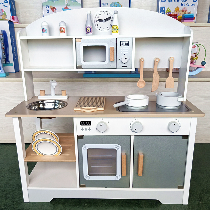 Large New Wooden Simulation Kitchen Toy suit Combination for Girls and Boys Baby Cooking Kitchenware