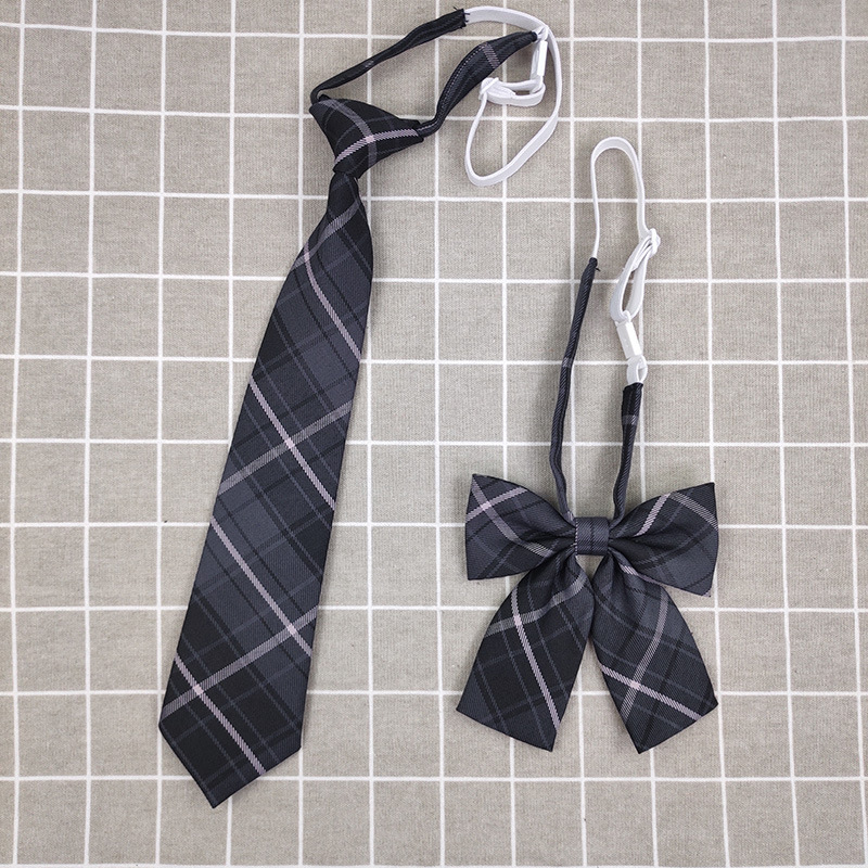 Smoke gray JK Japanese style plaid tie-free tie flat bow tie tie bow set uniform accessories can be processed Smoke gray JK Japanese style plaid tie-free tie flat bow tie tie bow set uniform accessories can be processed