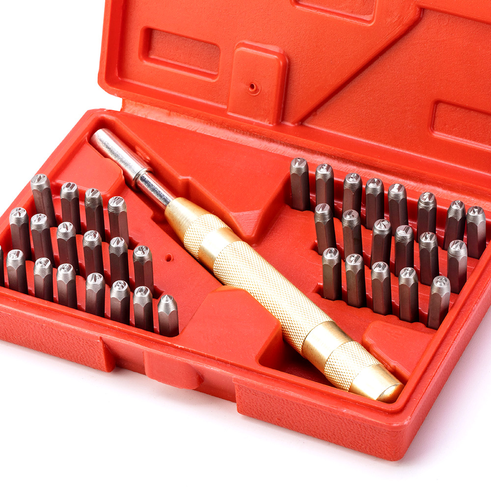 Carta de acero 38PC carta número de punzonado carta Impresión de punzonado de cuero sello de acero DIY herramienta de talla de cuero