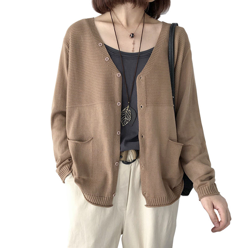 Spring and Autumn New Style Loose V-Neck Long-Sleeved Knitted Cardigan for Women 2026 Outerwear Early Autumn Thin Sweater Women's Jacket