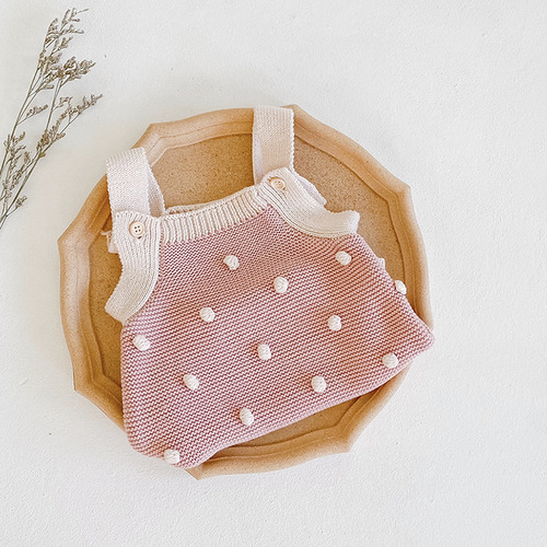 ins autumn style baby girl infant children handmade ball knitted wool jumpsuit bag farts triangle crawl suit