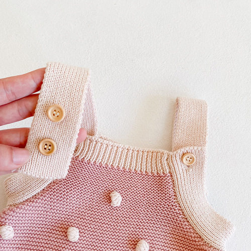 ins autumn style baby girl infant children handmade ball knitted wool jumpsuit bag farts triangle crawl suit