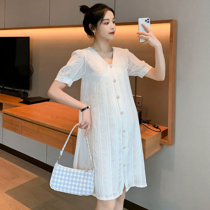 Платье для беременных В ароматном стиле, летнее платье средней длины, уменьшающее возраст, модное свободное платье для беременных с воротником для куклы для похудения