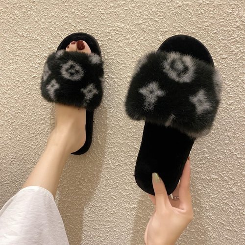 Cross-border foreign trade leopard print fur slippers for women autumn outer wear furry women's shoes sandals non-slip PVC half slippers wholesale