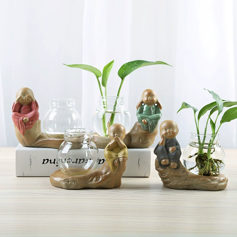 Зеленая Роза Гидропонное растение Прозрачное стекло Милый маленький монах Ваза Украшения Настольный подъем воды Цветочная утварь Украшения