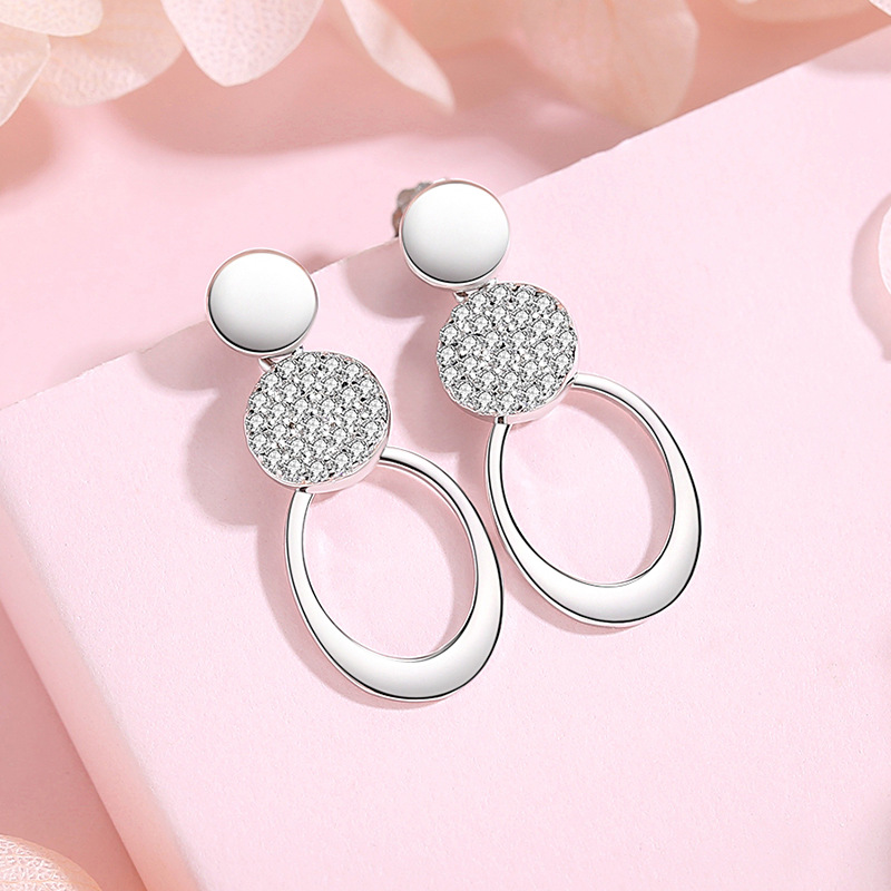 Pendientes redondos Corea del Sur elegante rhinestone largo personalizado pendientes mujeres 925 plata esterlina diseño europeo y americano exagerado pendientes