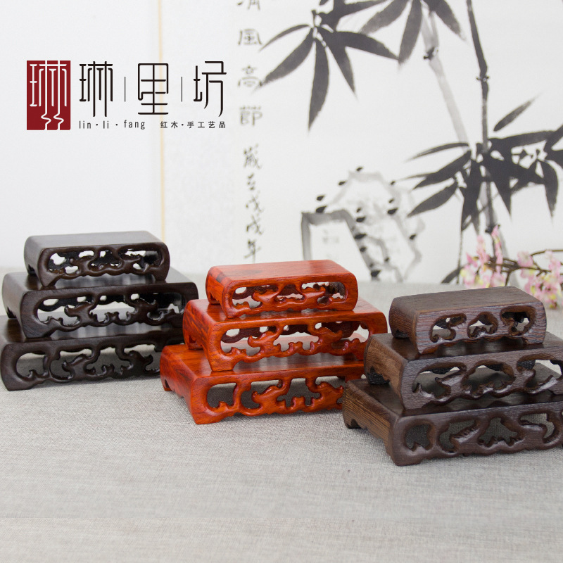 Scroll Rectangular Chicken Wing Wood Base Redwood Carving Bonsai Stone Buddha Statue Bonsai Wooden Bracket Crafts Ornaments