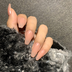 裸粉色短芭蕾穿戴甲成品假指甲美甲貼片指甲片甲油膠封層直播貨源