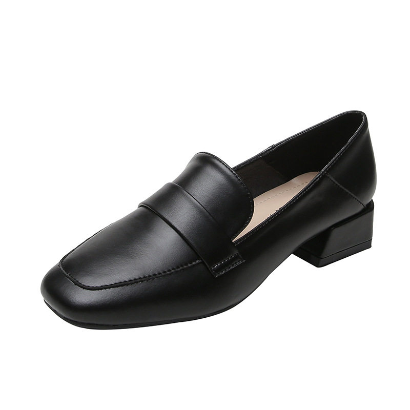 Giày lười nữ mũi vuông gót vuông tăng chiều cao phong cách Anh, gót 3–5 cm — Màu mơ, Màu đen