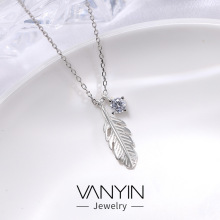 万盈首饰羽毛项链女S925纯银森系甜美文艺小清新个性饰品批发定制