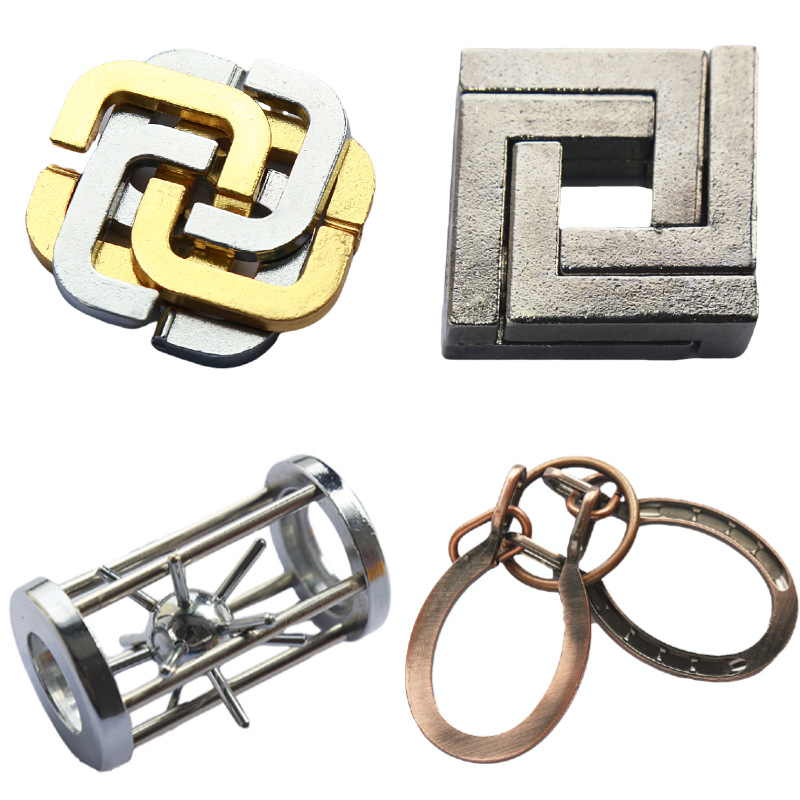 La magia del rompecabezas de oro de la aguja de herradura de bloqueo cuadrado desbloquear Luban bloqueo cerebro ardiente Kong Ming triángulo de bloqueo de la cadena de alta IQ pick-up