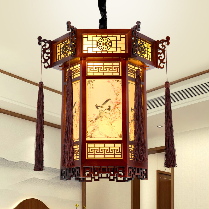 Chinese Antique Palace Lantern Catering Hot Pot Restaurant Door Corridor Lamp Ancient Style Architecture Temple Corridor Classical Wood Art Chandelier
