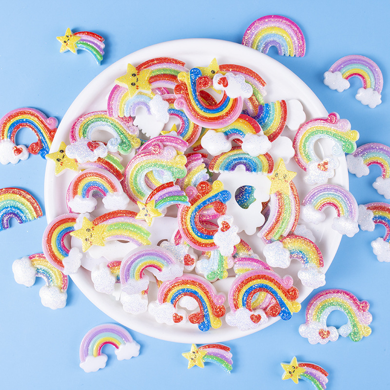 Accesorios de resina brillo Arco Iris DIY niños broche de horquilla goma material de la joyería teléfono móvil Shell parche decorativo