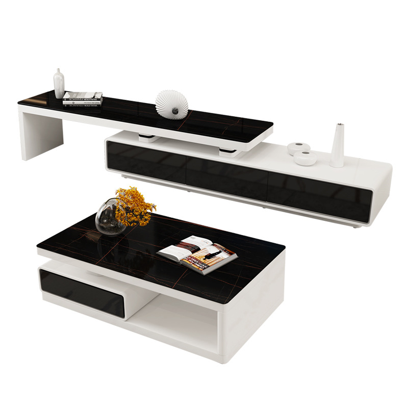 Juego de mesa de centro y mueble para TV de pizarra para apartamentos pequeños, estilo moderno minimalista para sala de estar, mesa de té y mueble de suelo minimalista de estilo italiano, nuevo modelo.