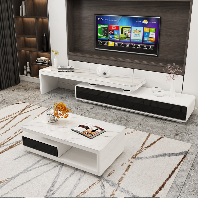 Juego de mesa de centro y mueble para TV de pizarra para apartamentos pequeños, estilo moderno minimalista para sala de estar, mesa de té y mueble de suelo minimalista de estilo italiano, nuevo modelo.