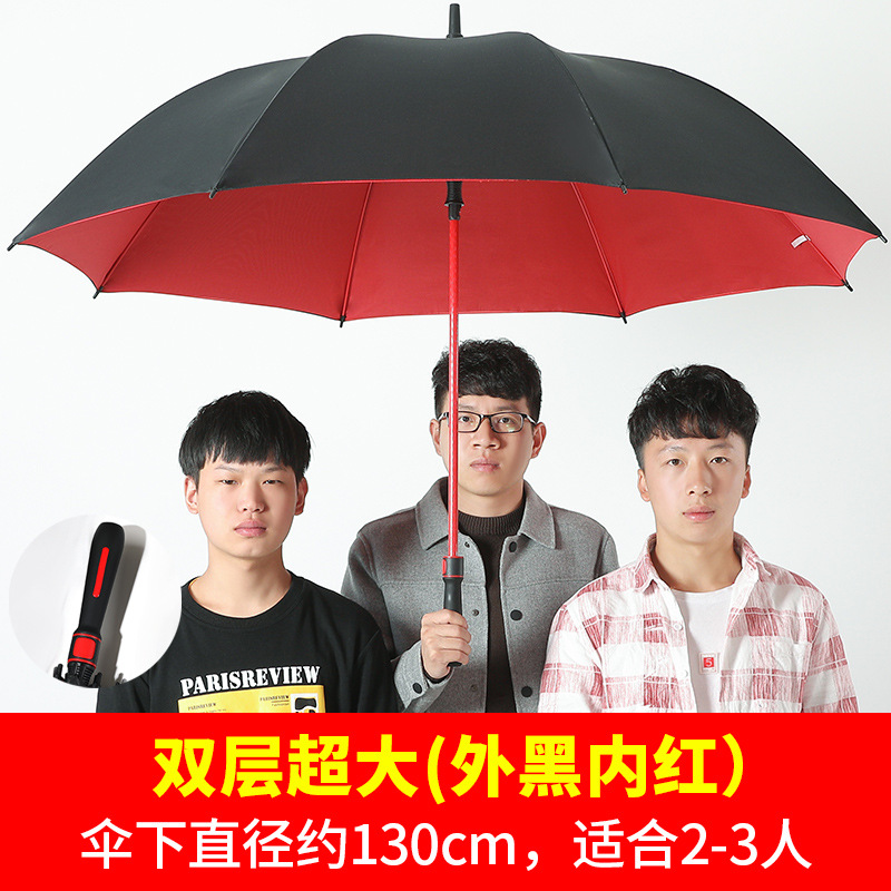 24-Bone de mango largo paraguas de sol automático de gran tamaño doble de tres personas paraguas de negocios negro sólido paraguas publicitario personalizado