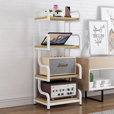 4 층 화이트 랙 + 라이트 호두