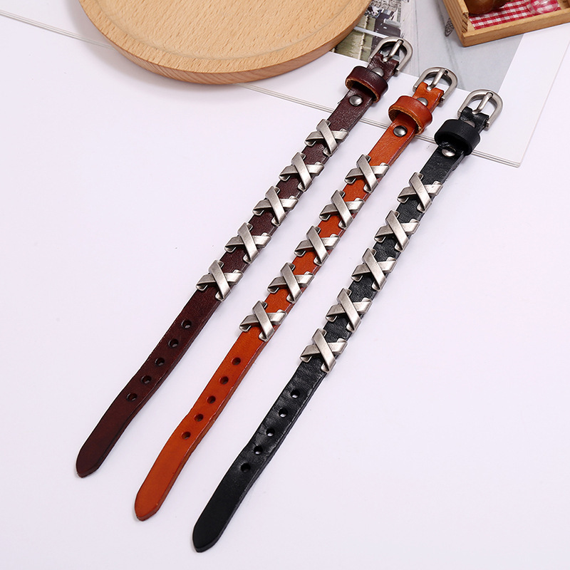 European and American New Hot-Selling Bar Street Dance Accessories Creative X-Studded Unisex Leather Bracelet Adjustable Wrist Accessory