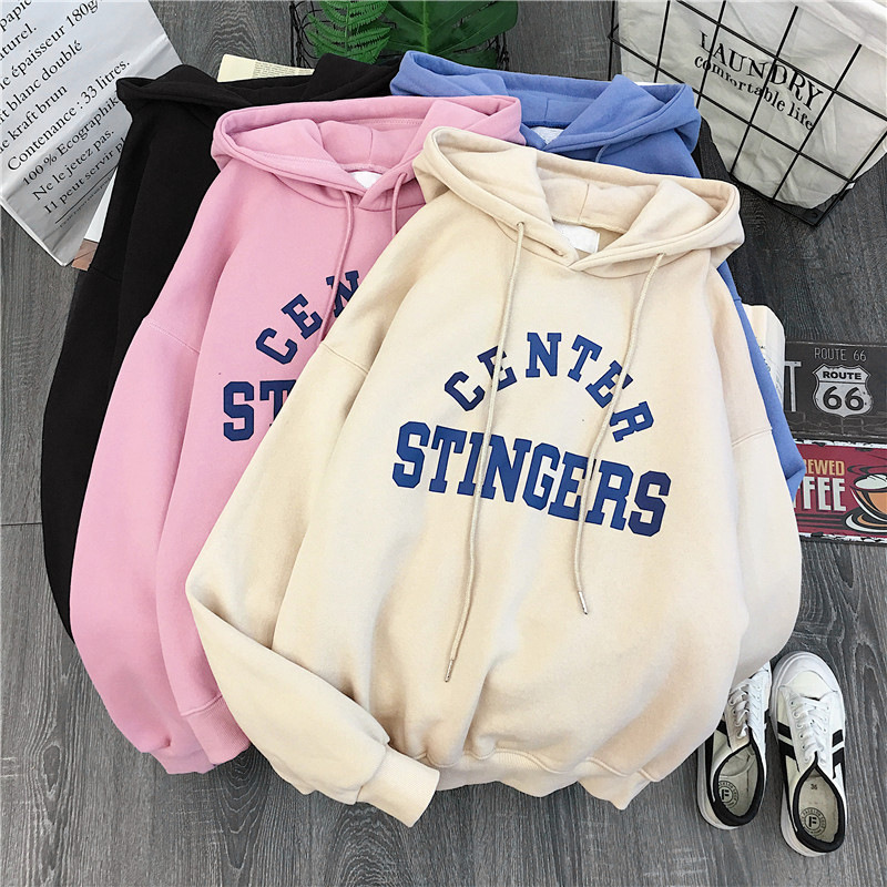 Tiro real super popular forrado de lana engrosada suéter casual de las mujeres a juego Otoño e Invierno estilo coreano de moda Abrigo con capucha suelta para estudiantes
