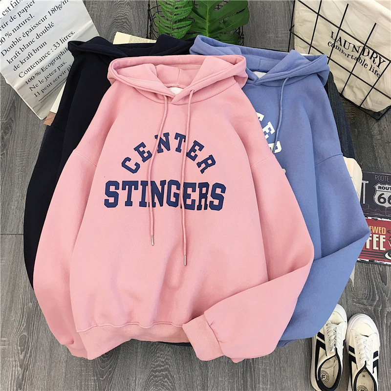 Tiro real super popular forrado de lana engrosada suéter casual de las mujeres a juego Otoño e Invierno estilo coreano de moda Abrigo con capucha suelta para estudiantes