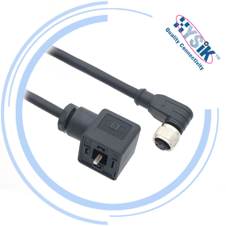 电磁阀连接器A型 M12圆形连接器 3芯 LED 抑制二极管 PVC缆线