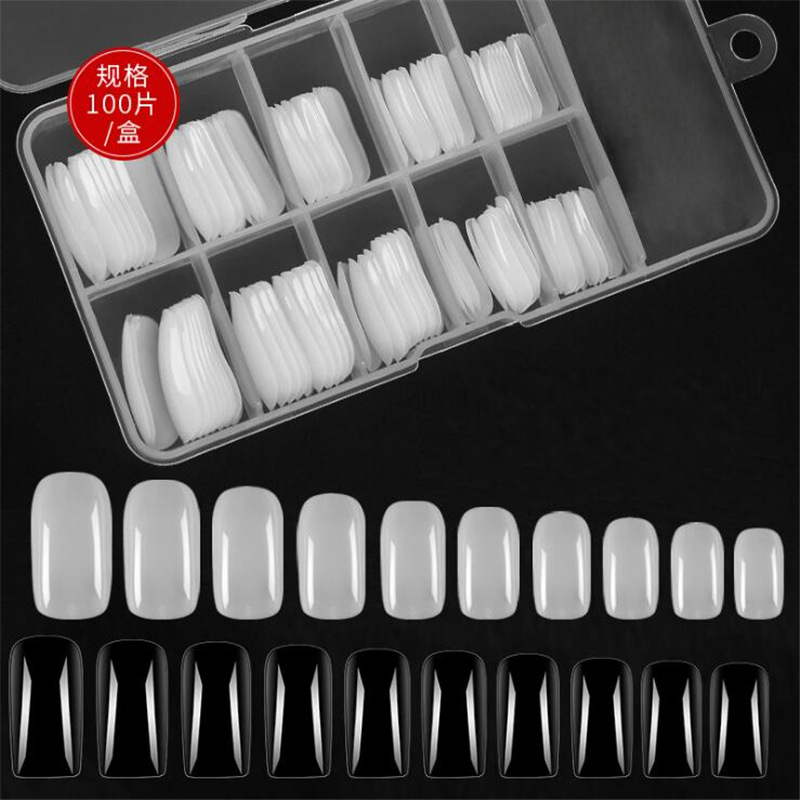 Yushang nuevo 100 unidades en caja esmalte de uñas natural transparente completo pegatinas medio pegatinas parche de uñas falsas