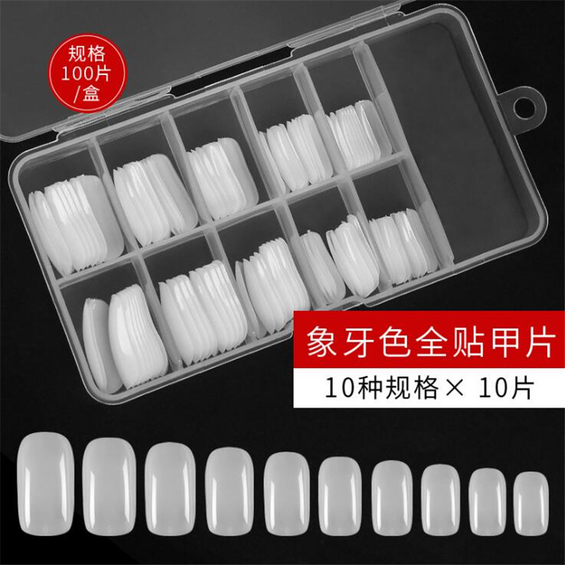 Yushang nuevo 100 unidades en caja esmalte de uñas natural transparente completo pegatinas medio pegatinas parche de uñas falsas