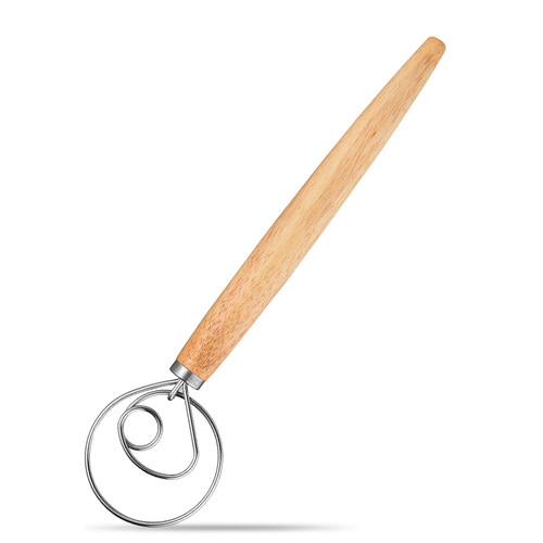 13-inch oak handle flour mixer Danish dough mixing stick stainless steel coil egg beater