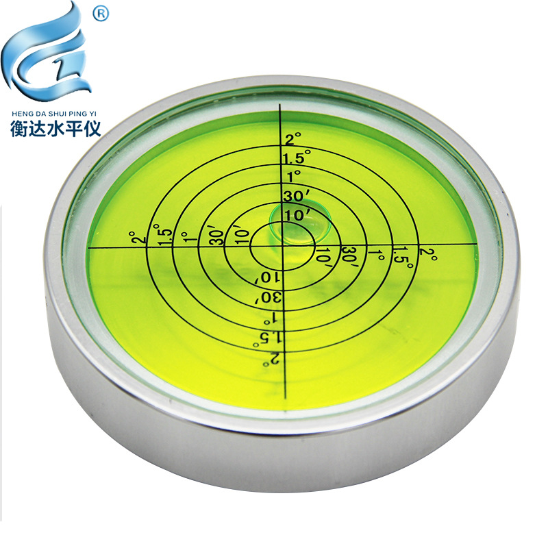 金属圆水平尺 十字带刻度万向水平仪 带夜光水准仪水准器