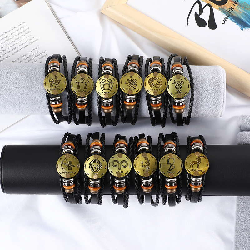 Estilo japonés vintage ropa de trabajo al aire libre pulsera 12 constelación pulsera tejida popular de los hombres pulsera vintage accesorios de desgaste